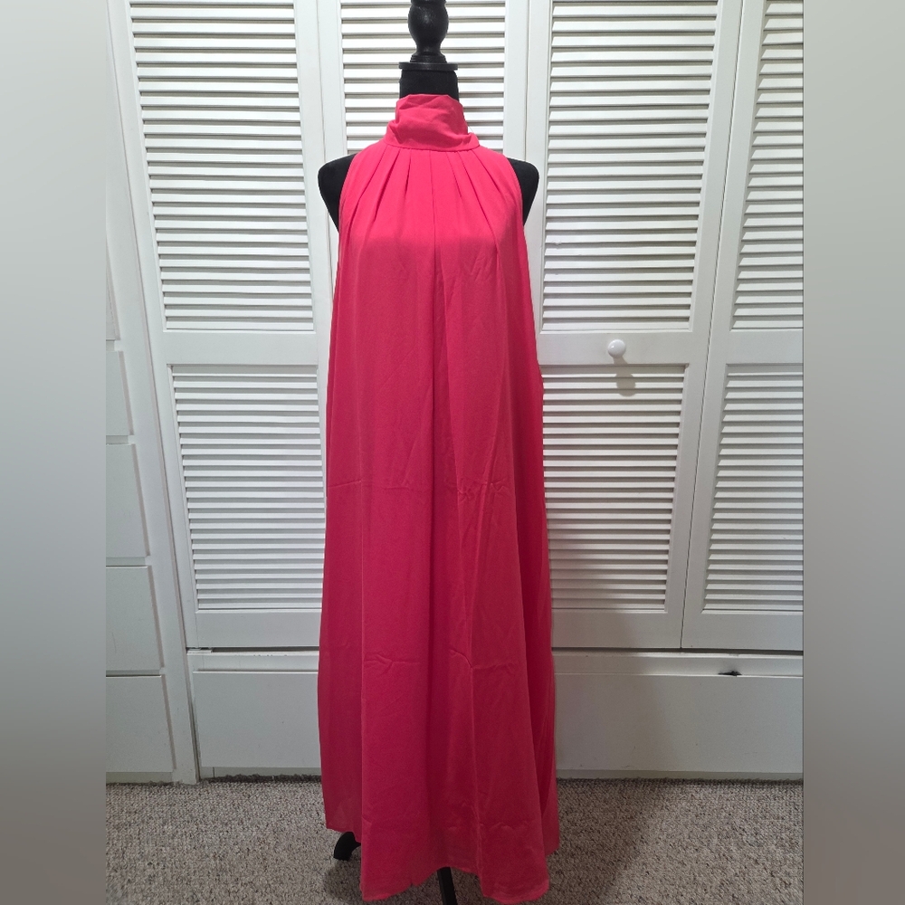 NWT Pink Chiffon Halter Maxi Dress. Size L